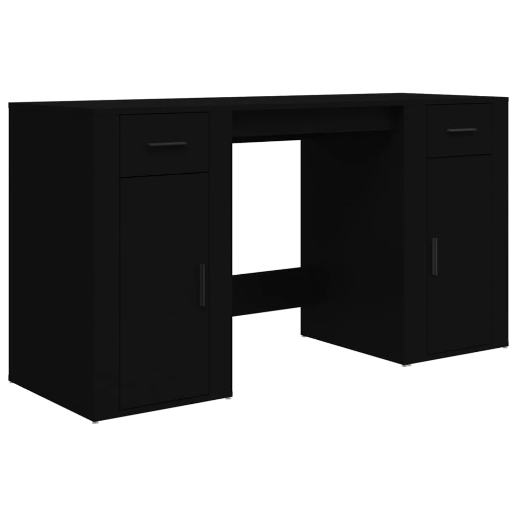 Bureau avec armoire 100 x 49 x 75 cm noir bois d'ingénierie – vue de côté