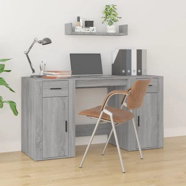 Bureau avec armoire 100 x 49 x 75 cm sonoma gris bois d'ingénierie – vue d’ensemble