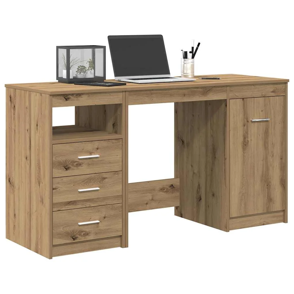 Bureau avec armoire 140 x 50 x 76 cm chêne artisanal bois d'ingénierie – vue d’ensemble