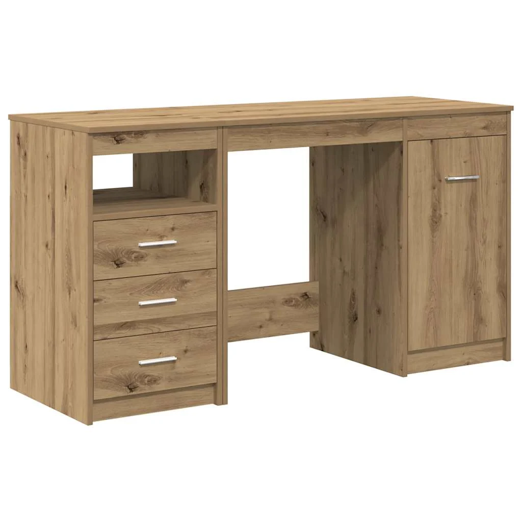 Bureau avec armoire 140 x 50 x 76 cm chêne artisanal bois d'ingénierie – vue de côté