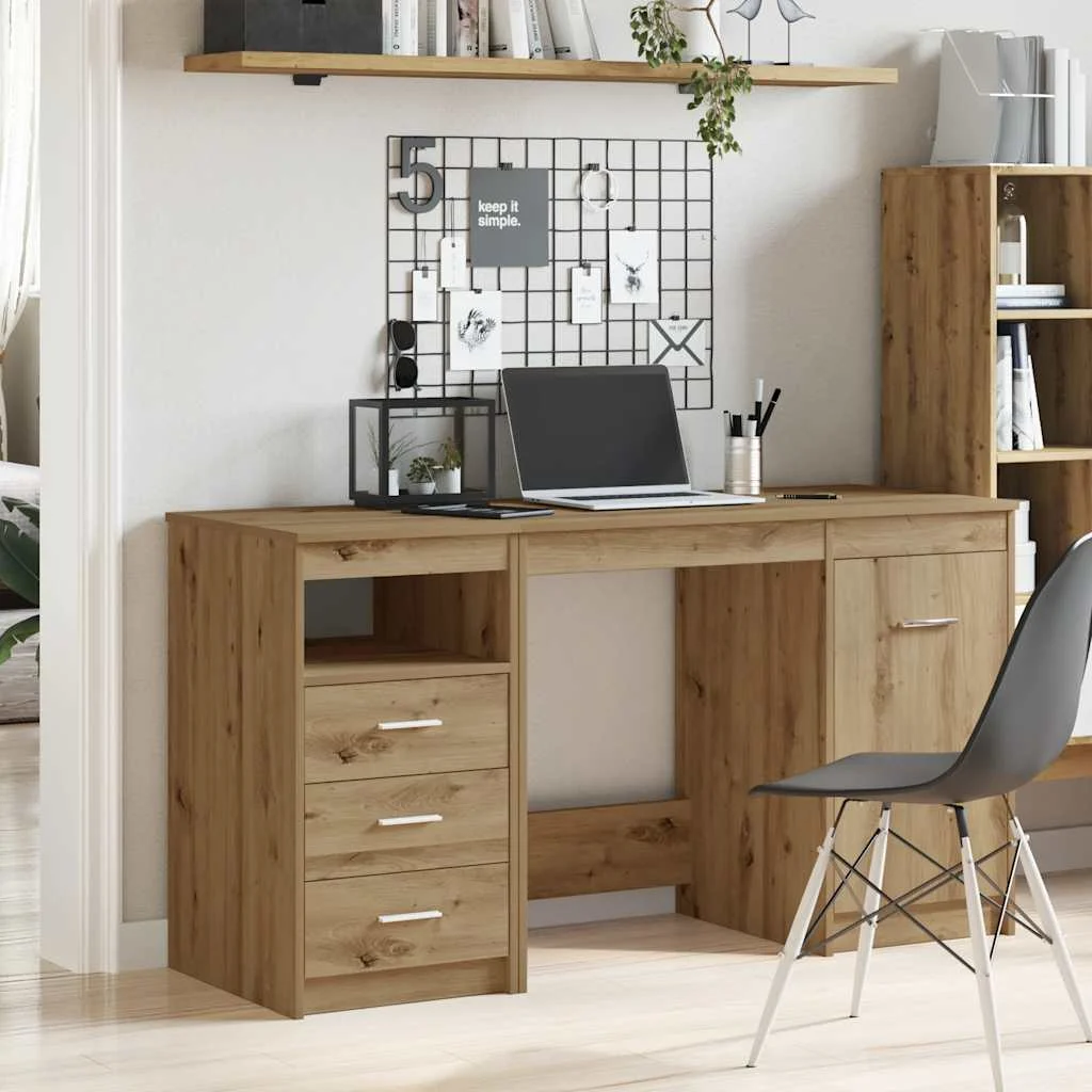 Bureau avec armoire 140 x 50 x 76 cm chêne artisanal bois d'ingénierie – vue de détail