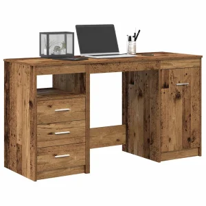 Bureau avec armoire 140 x 50 x 76 cm vieux bois bois d'ingénierie – vue d’ensemble