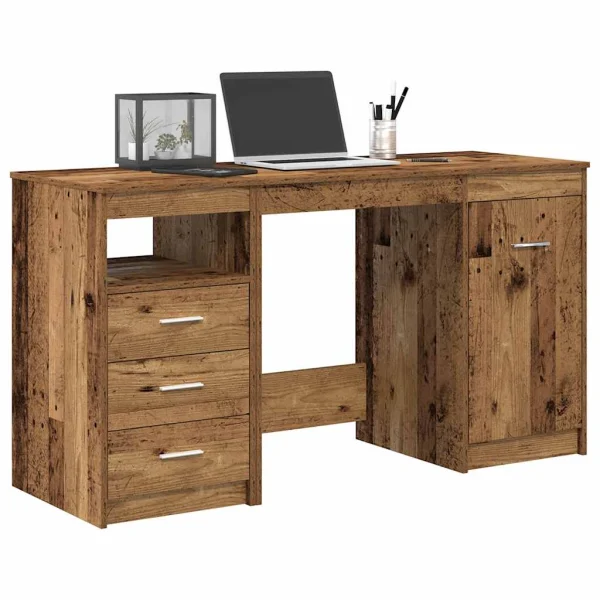 Bureau avec armoire 140 x 50 x 76 cm vieux bois bois d'ingénierie – vue d’ensemble