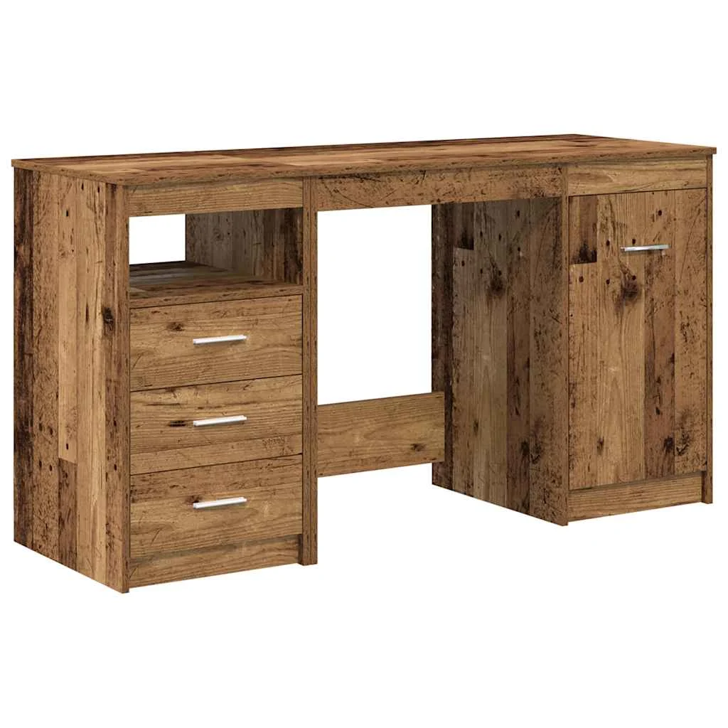 Bureau avec armoire 140 x 50 x 76 cm vieux bois bois d'ingénierie – vue de côté
