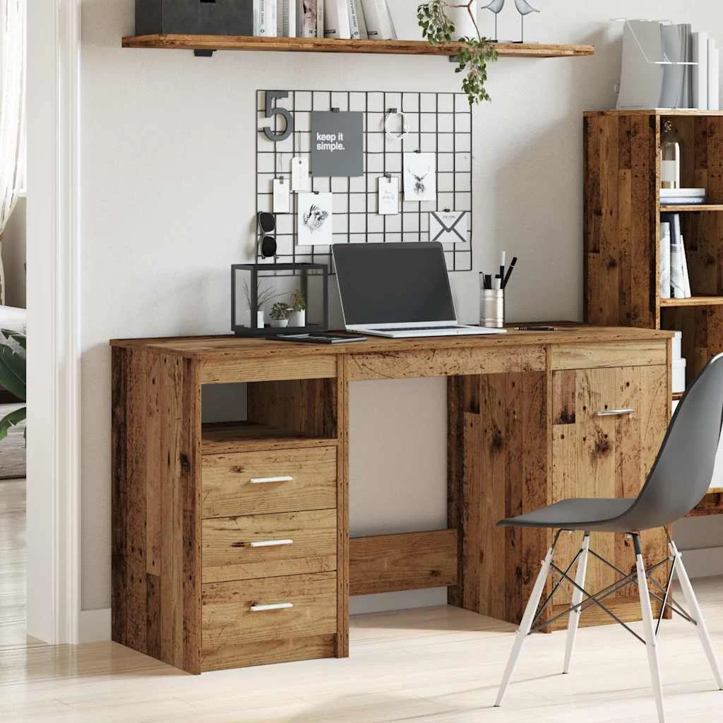 Bureau avec armoire 140 x 50 x 76 cm vieux bois bois d'ingénierie – vue de détail