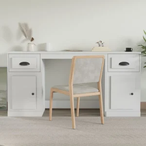 Bureau avec armoire 154,5 x 50 x 75 cm blanc bois d'ingénierie – vue d’ensemble