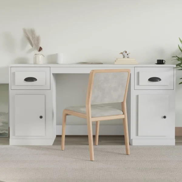 Bureau avec armoire 154,5 x 50 x 75 cm blanc bois d'ingénierie – vue d’ensemble