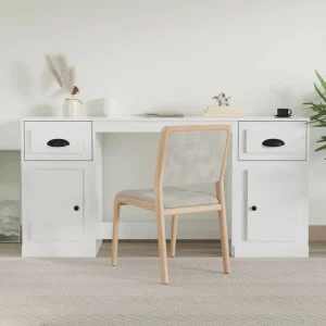 Bureau avec armoire 154,5 x 50 x 75 cm blanc brillant bois d'ingénierie – vue d’ensemble