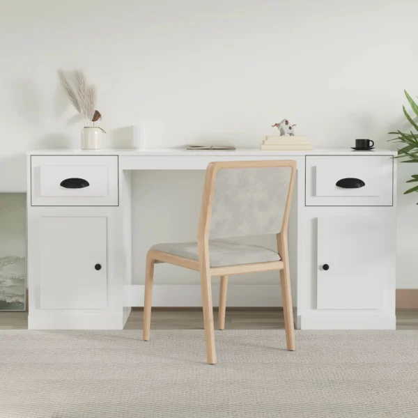 Bureau avec armoire 154,5 x 50 x 75 cm blanc brillant bois d'ingénierie – vue d’ensemble