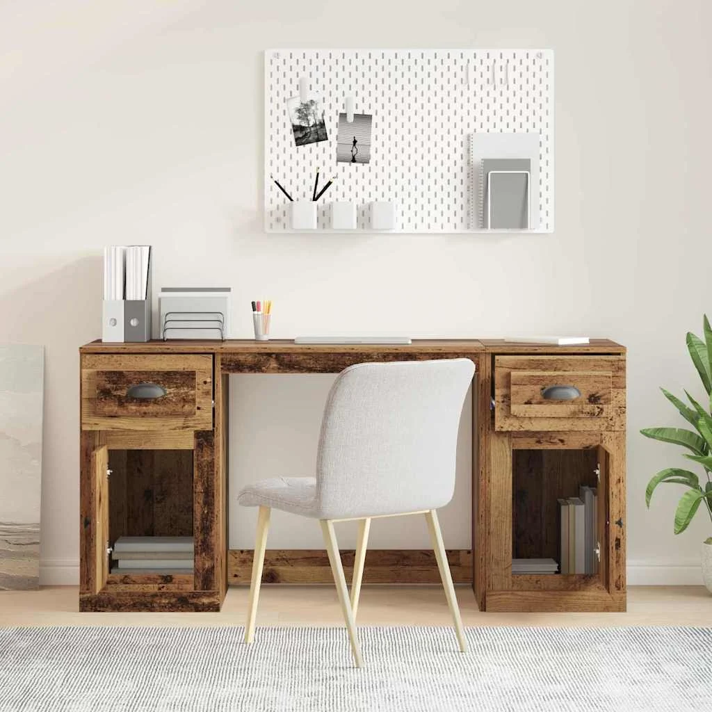 Bureau avec armoire 154,5 x 50 x 75 cm bois ancien bois d'ingénierie – vue de dessus