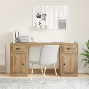 Bureau avec armoire 154,5 x 50 x 75 cm chêne artisanal bois d'ingénierie – vue d’ensemble