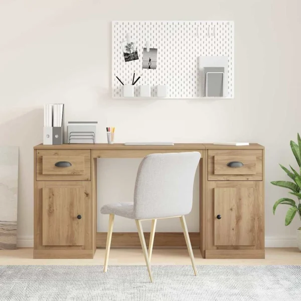 Bureau avec armoire 154,5 x 50 x 75 cm chêne artisanal bois d'ingénierie – vue d’ensemble