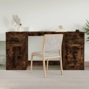 Bureau avec armoire 154,5 x 50 x 75 cm chêne fumé bois d'ingénierie – vue d’ensemble