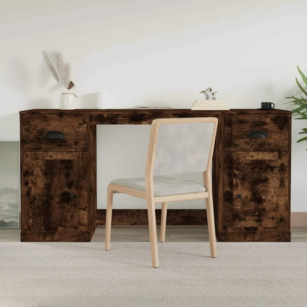Bureau avec armoire 154,5 x 50 x 75 cm chêne fumé bois d'ingénierie – vue d’ensemble
