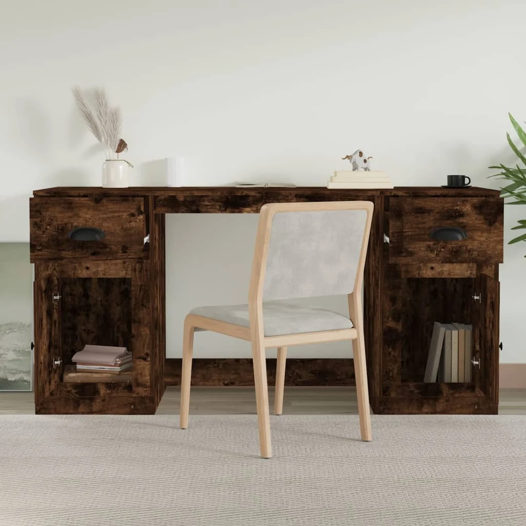 Bureau avec armoire 154,5 x 50 x 75 cm chêne fumé bois d'ingénierie – vue de détail