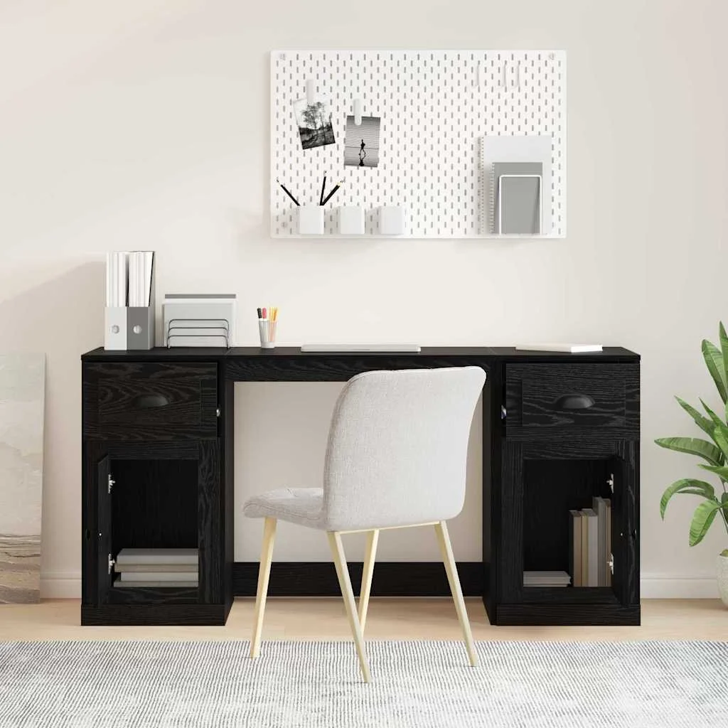 Bureau avec armoire 154,5 x 50 x 75 cm chêne noir bois d'ingénierie – vue de dessus
