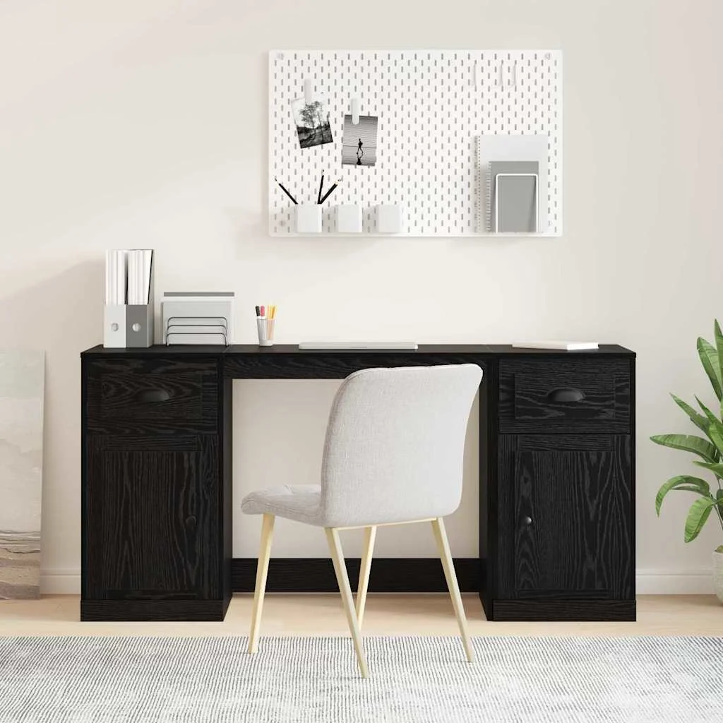 Bureau avec armoire 154,5 x 50 x 75 cm chêne noir bois d'ingénierie – vue d’ensemble