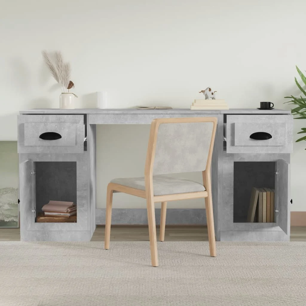 Bureau avec armoire 154,5 x 50 x 75 cm gris béton bois d'ingénierie – vue de détail