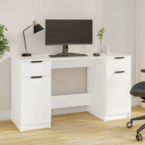 Bureau avec armoire latérale 100 x 50 x 75 cm blanc bois d'ingénierie – vue d’ensemble