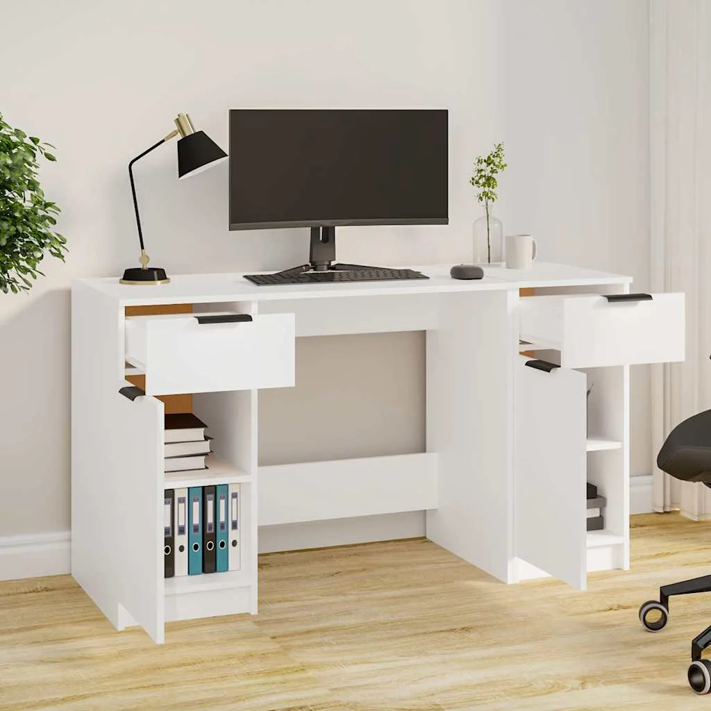 Bureau avec armoire latérale 100 x 50 x 75 cm blanc bois d'ingénierie – vue de détail