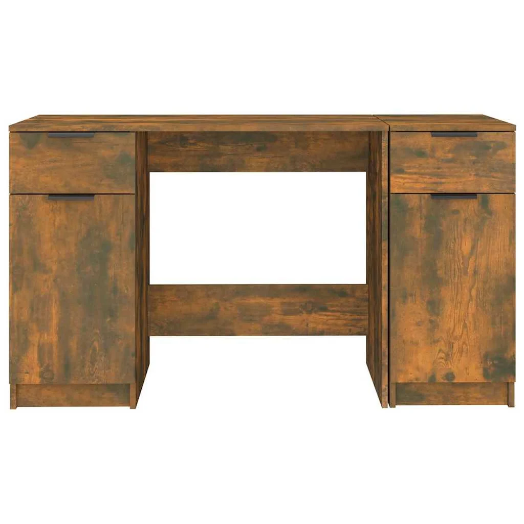 Bureau avec armoire latérale 100 x 50 x 75 cm chêne fumé bois d'ingénierie – vue en situation