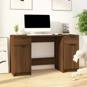 Bureau avec armoire latérale 100 x 50 x 75 cm chêne marron bois d'ingénierie – vue d’ensemble
