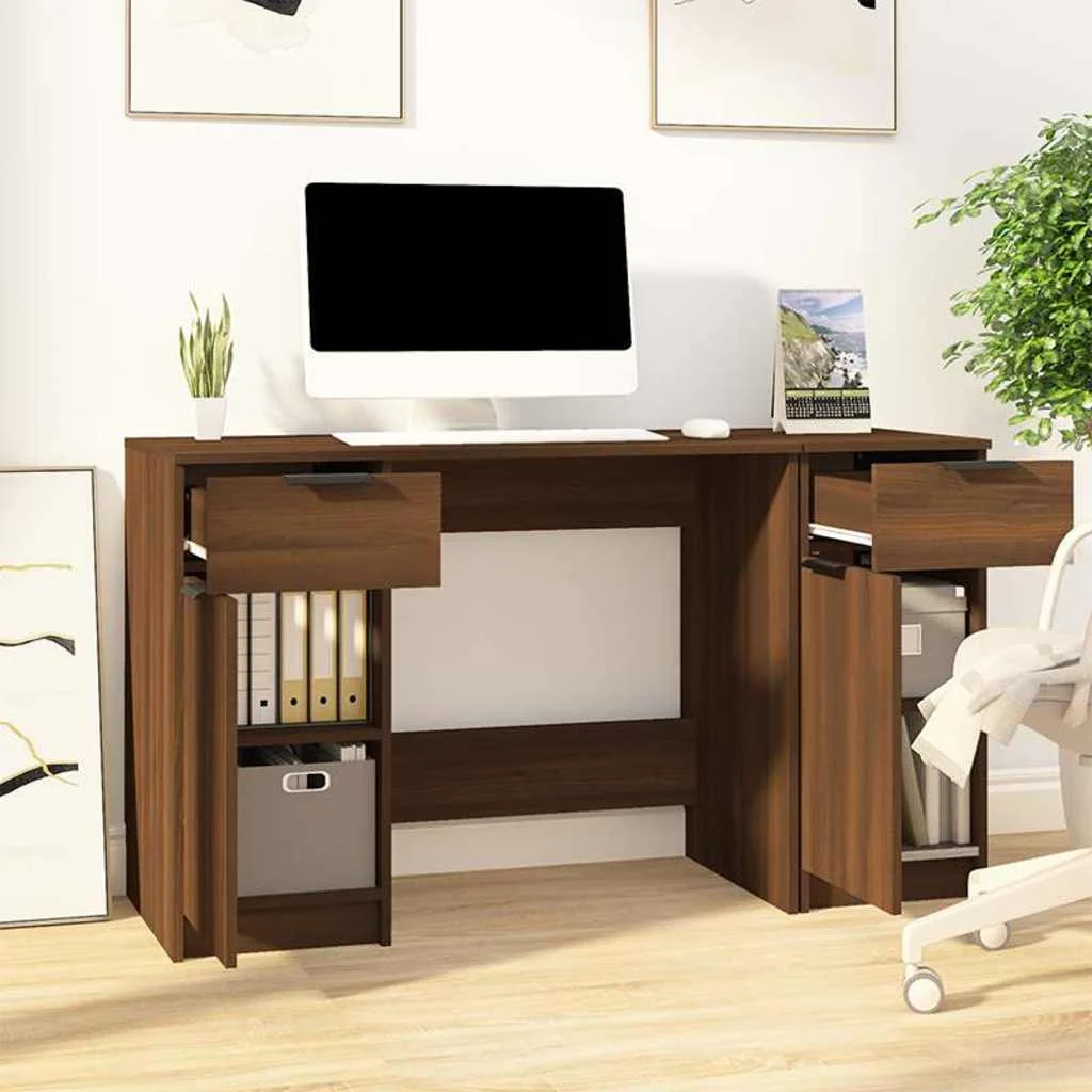 Bureau avec armoire latérale 100 x 50 x 75 cm chêne marron bois d'ingénierie – vue de détail