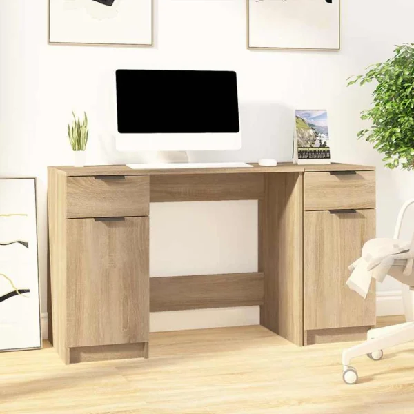 Bureau avec armoire latérale 100 x 50 x 75 cm chêne sonoma bois d'ingénierie – vue d’ensemble