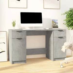 Bureau avec armoire latérale 100 x 50 x 75 cm gris béton bois d'ingénierie – vue d’ensemble