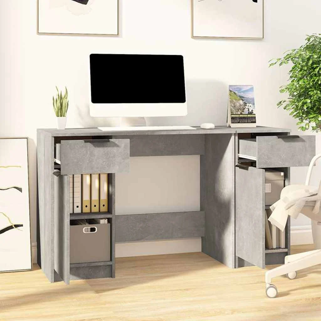 Bureau avec armoire latérale 100 x 50 x 75 cm gris béton bois d'ingénierie – vue de détail