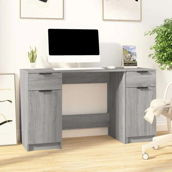 Bureau avec armoire latérale 100 x 50 x 75 cm sonoma gris bois d'ingénierie – vue d’ensemble