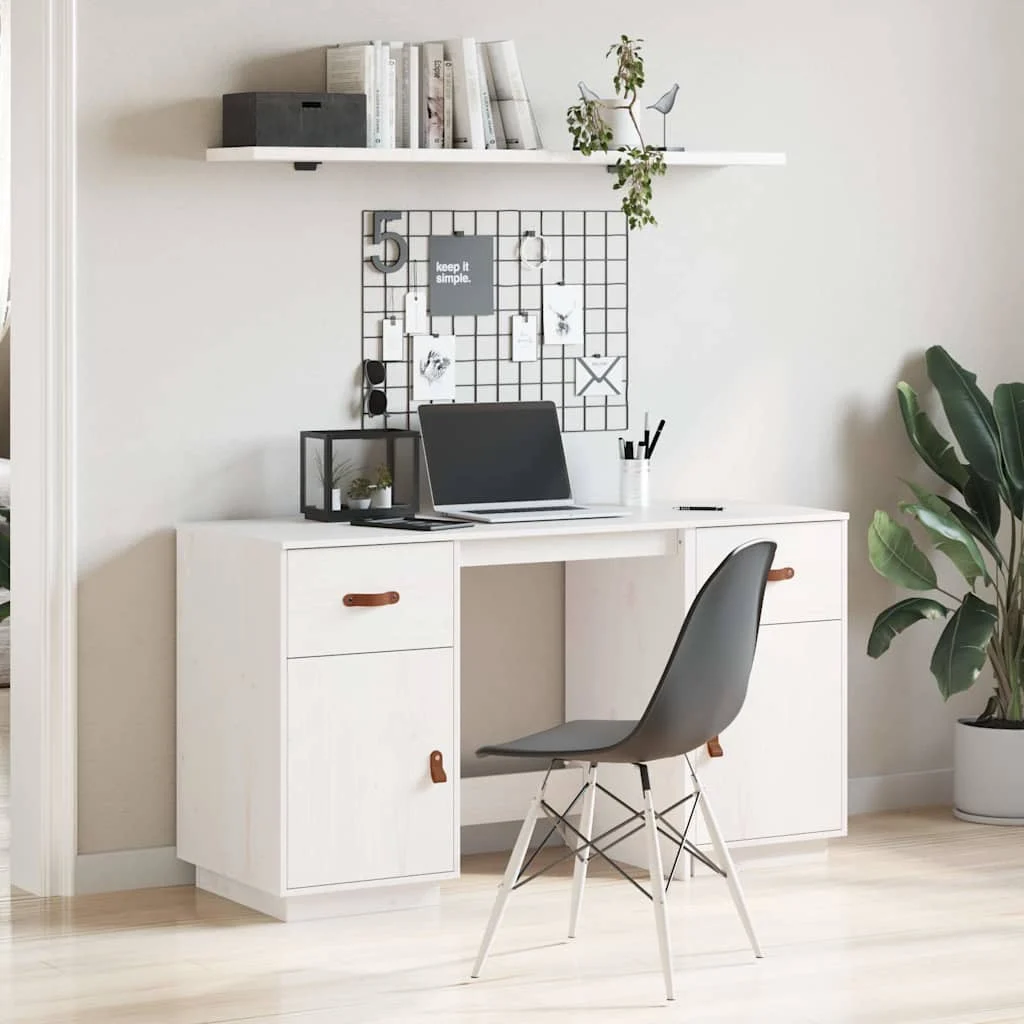 Bureau avec armoires 135 x 50 x 75 cm blanc bois massif – vue d’ensemble