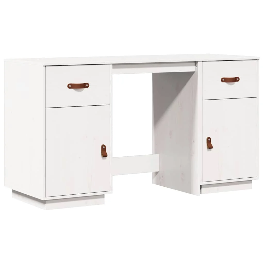 Bureau avec armoires 135 x 50 x 75 cm blanc bois massif – vue de côté
