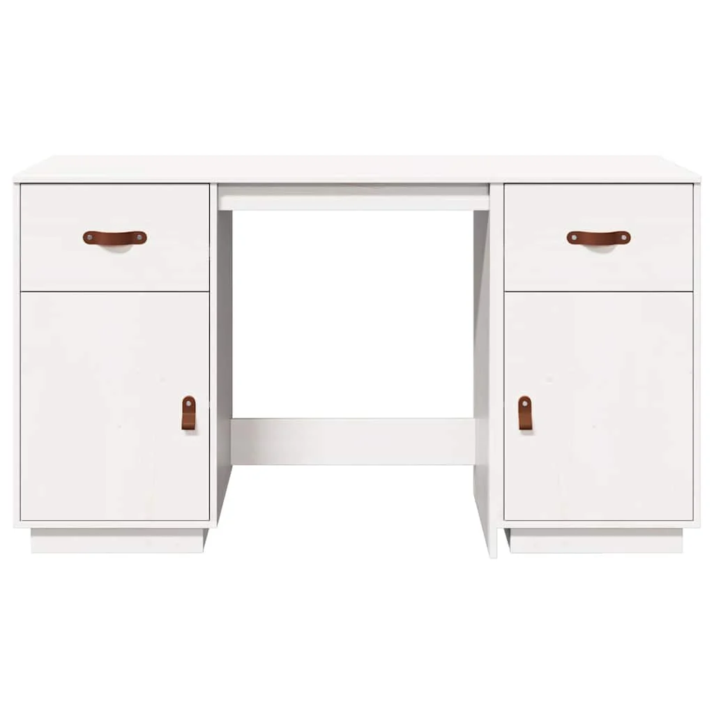 Bureau avec armoires 135 x 50 x 75 cm blanc bois massif – vue en situation