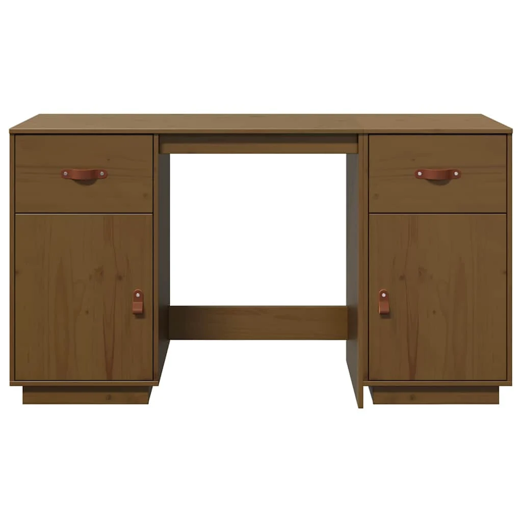 Bureau avec armoires 135 x 50 x 75 cm marron miel bois massif – vue de dos