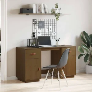 Bureau avec armoires 135 x 50 x 75 cm marron miel bois massif – vue d’ensemble