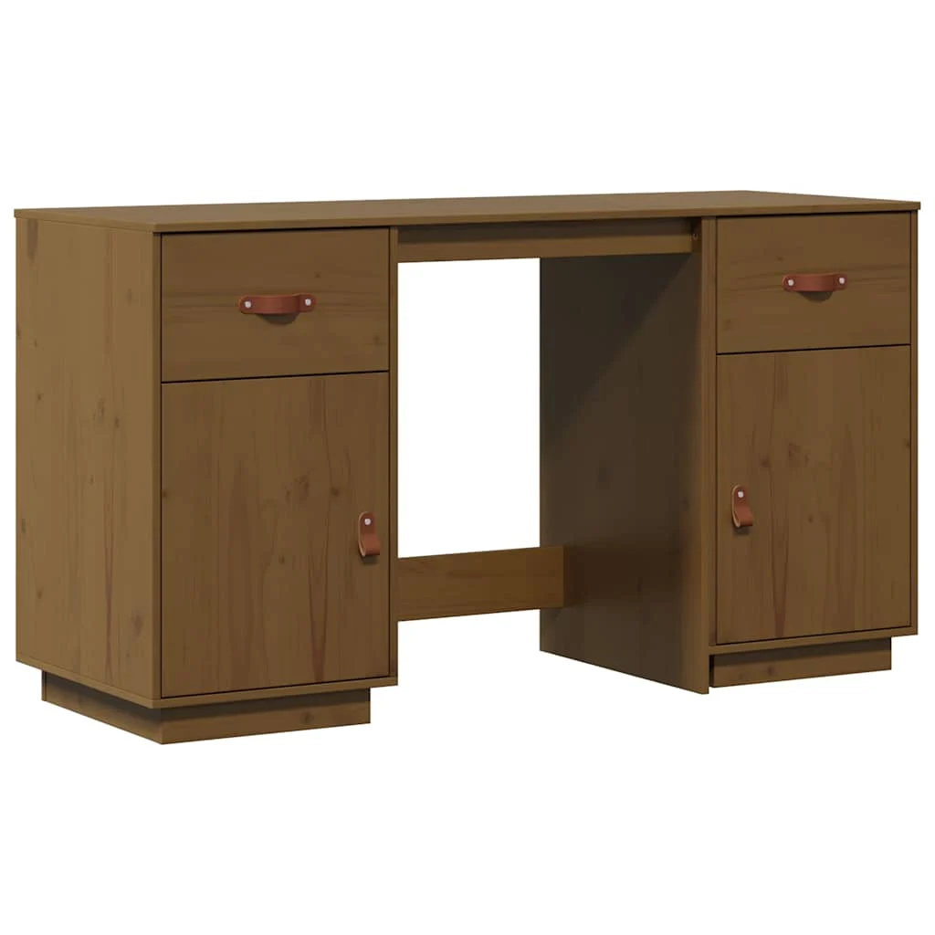Bureau avec armoires 135 x 50 x 75 cm marron miel bois massif – vue de côté