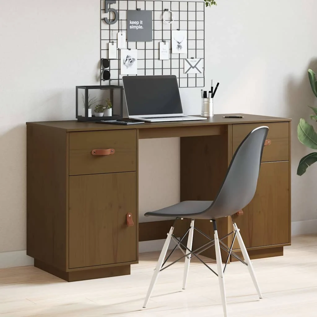 Bureau avec armoires 135 x 50 x 75 cm marron miel bois massif – vue de détail