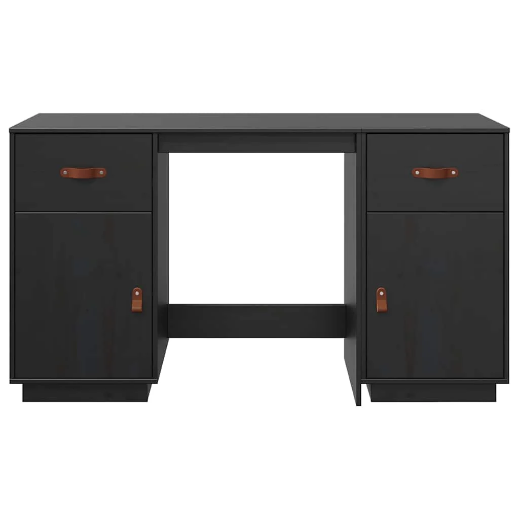 Bureau avec armoires 135 x 50 x 75 cm noir bois massif – vue de dos