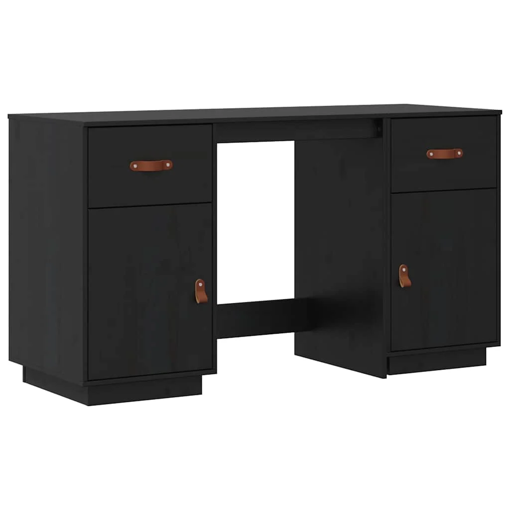 Bureau avec armoires 135 x 50 x 75 cm noir bois massif – vue de côté