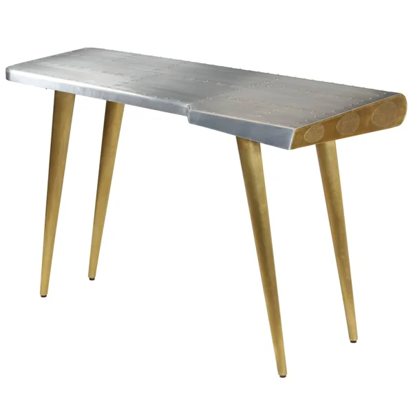 Bureau Aviator vintage style aviateur 120 x 60 x 76 cm argent acier – vue d’ensemble