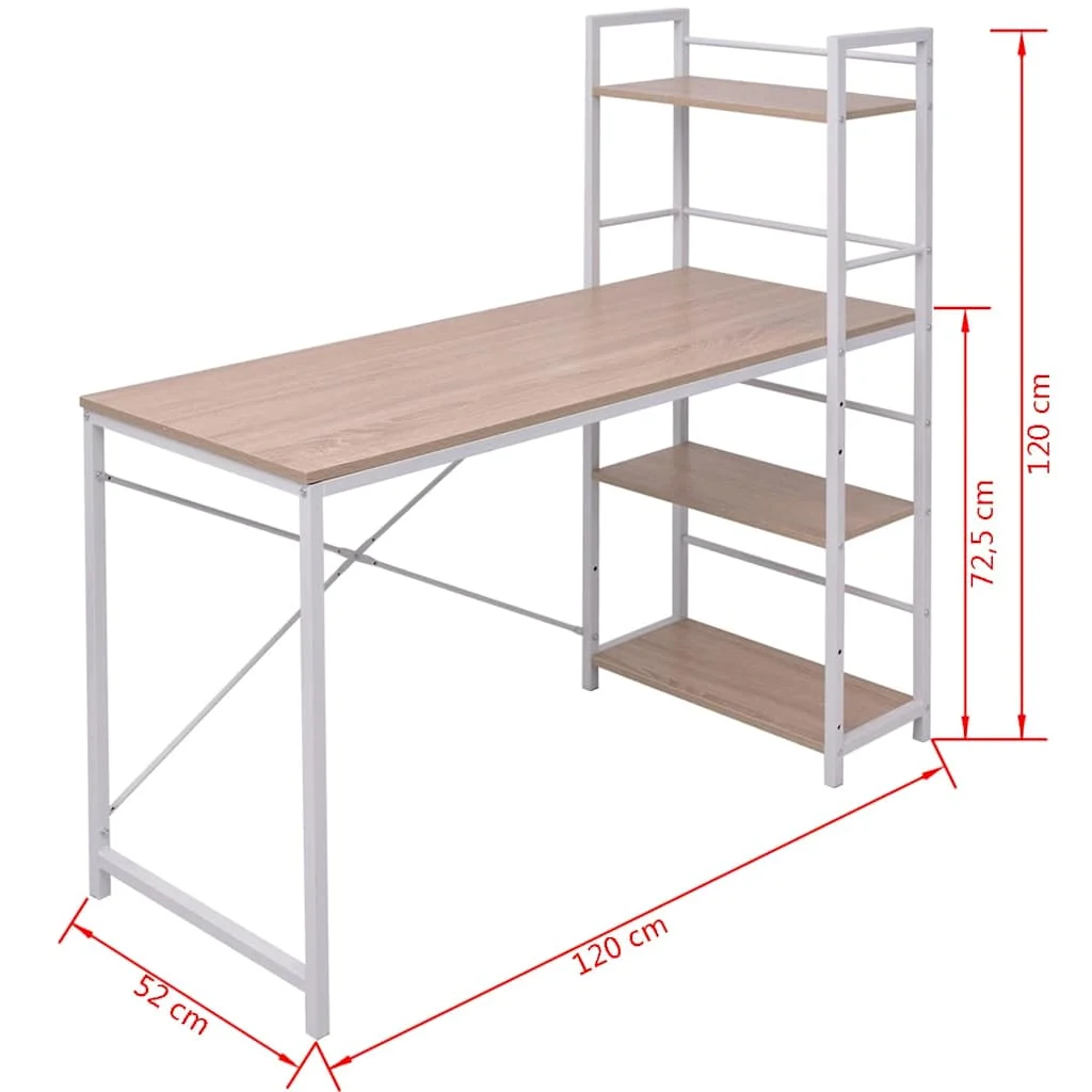 Bureau avec bibliothèque à 4 niveaux 120 x 52 x 120 cm brun bois d'ingénierie – vue de dessus