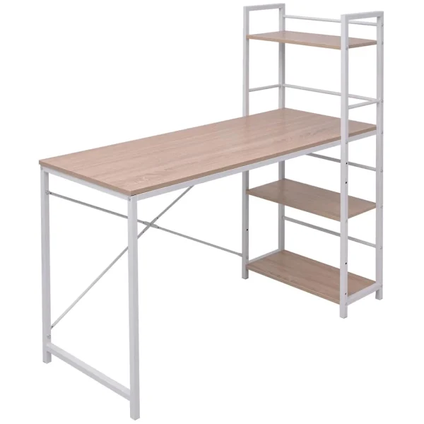 Bureau avec bibliothèque à 4 niveaux 120 x 52 x 120 cm brun bois d'ingénierie – vue d’ensemble