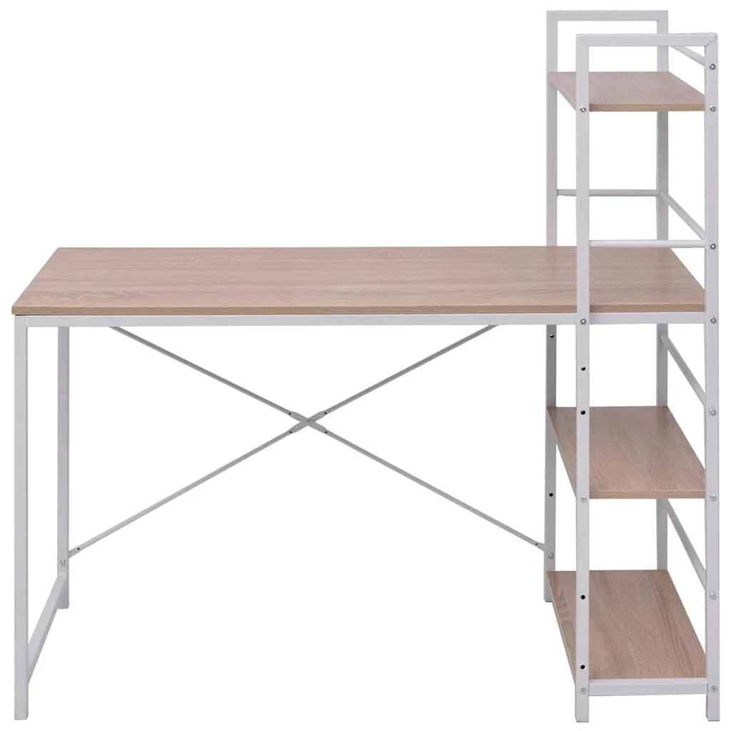 Bureau avec bibliothèque à 4 niveaux 120 x 52 x 120 cm brun bois d'ingénierie – vue de côté