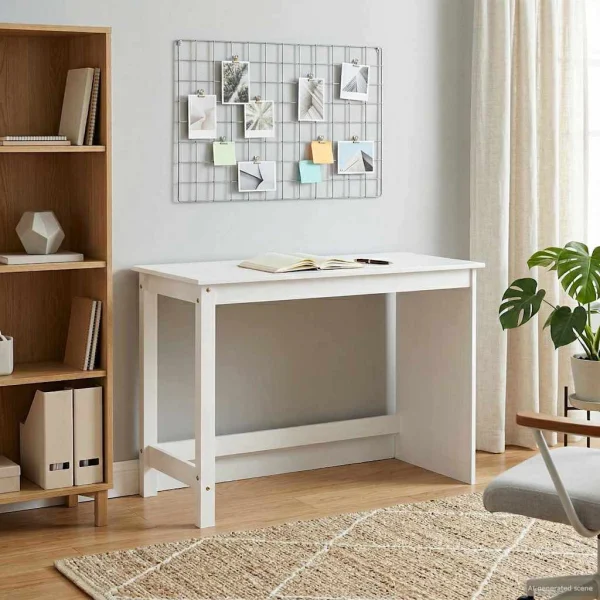 Bureau Bois 112 x 50 x 75 cm blanc bois massif de pin – vue d’ensemble