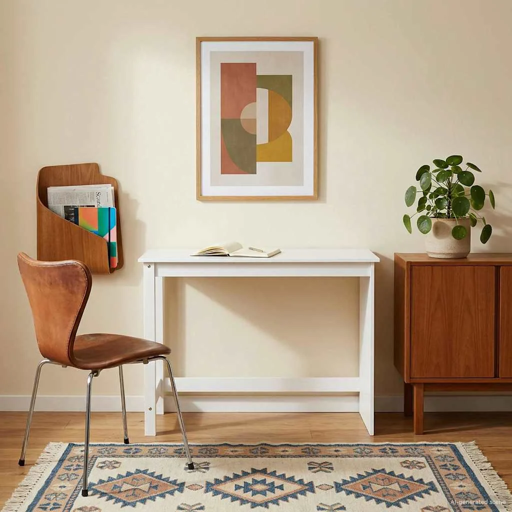 Bureau Bois 112 x 50 x 75 cm blanc bois massif de pin – vue de détail