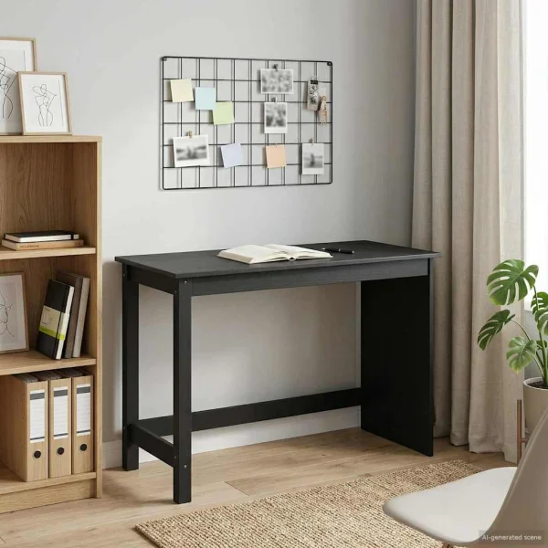 Bureau Bois 112 x 50 x 75 cm noir bois massif de pin – vue d’ensemble