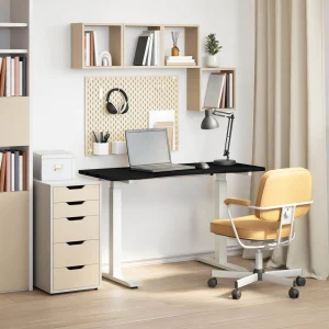 Bureau Bois 120 x 60 cm blanc et marron foncé bois massif de chêne – vue d’ensemble