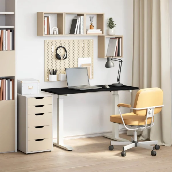 Bureau Bois 120 x 60 cm blanc et marron foncé bois massif de chêne – vue d’ensemble