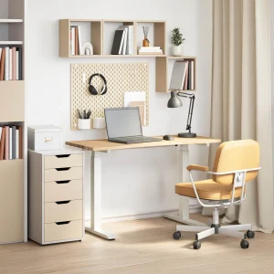 Bureau Bois 120 x 60 cm blanc et naturel bois massif de chêne – vue d’ensemble